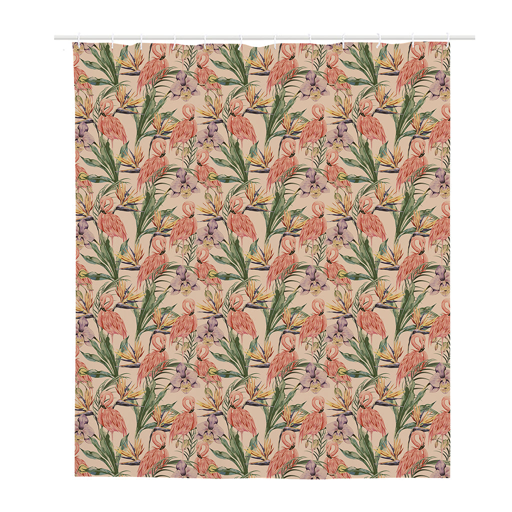Vintage Flamingo Pattern Print Polyester Shower Curtain