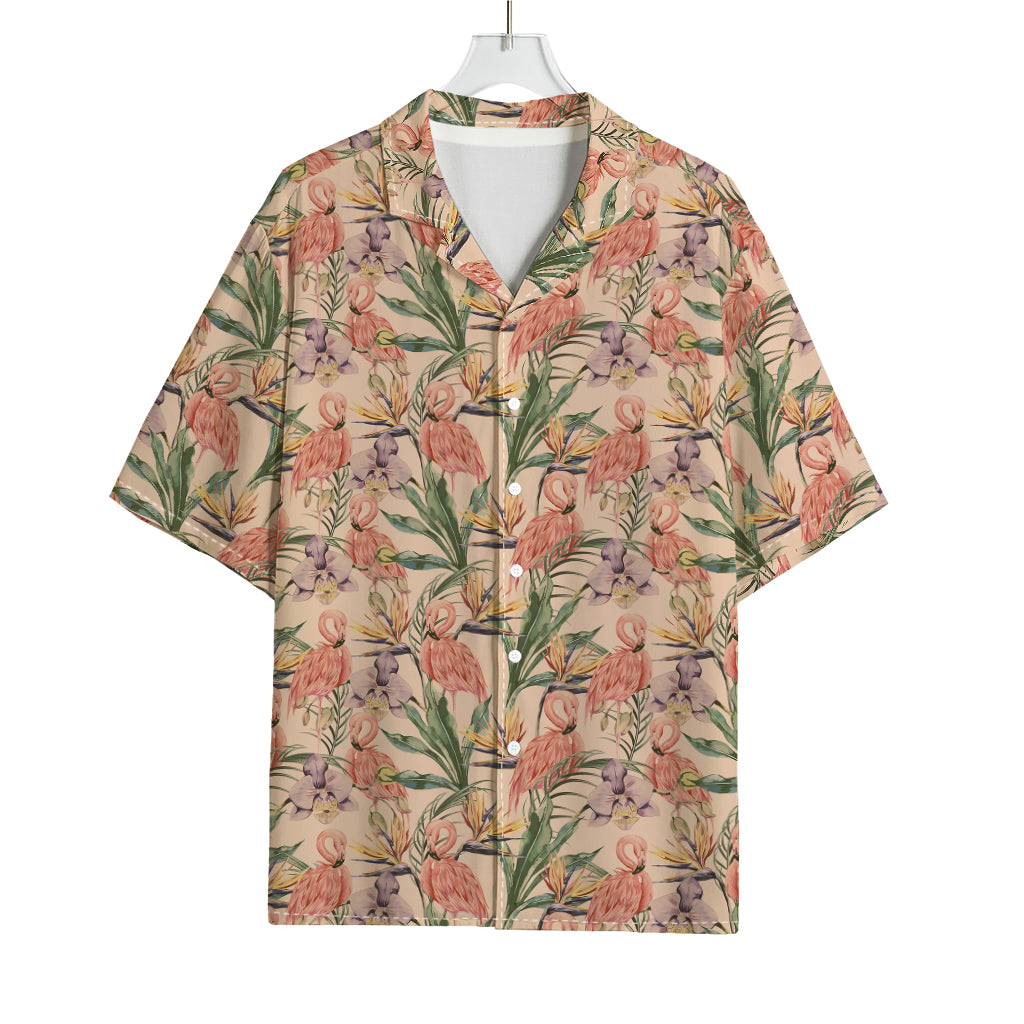 Vintage Flamingo Pattern Print Rayon Hawaiian Shirt