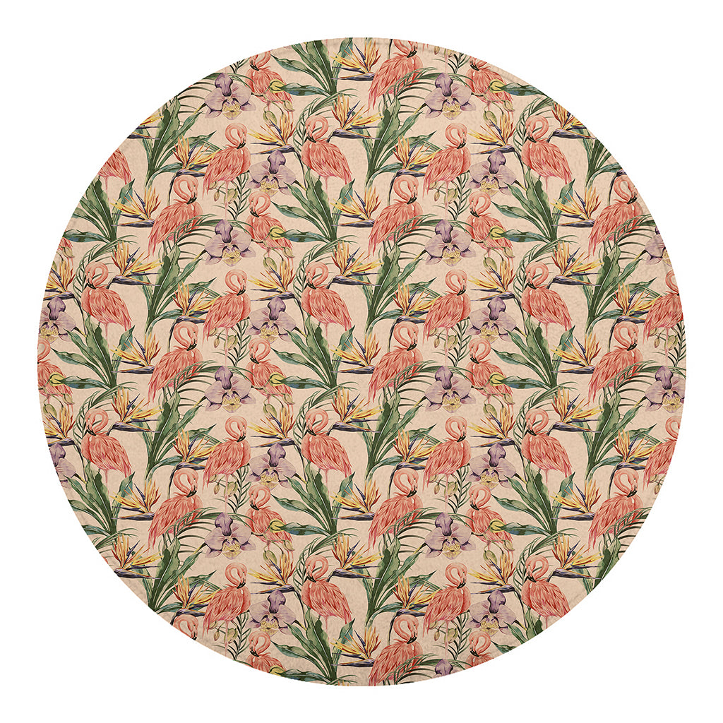 Vintage Flamingo Pattern Print Round Blanket