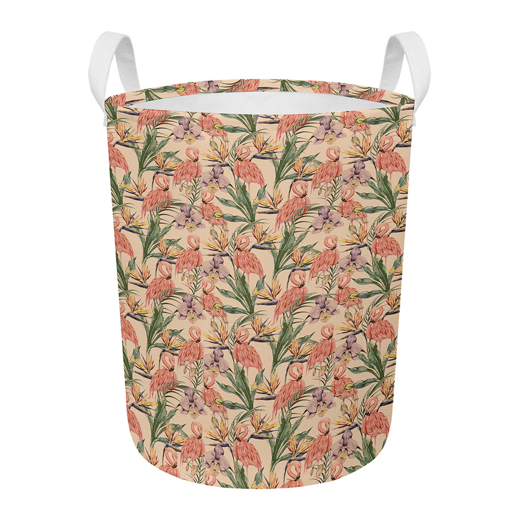 Vintage Flamingo Pattern Print Round Laundry Basket