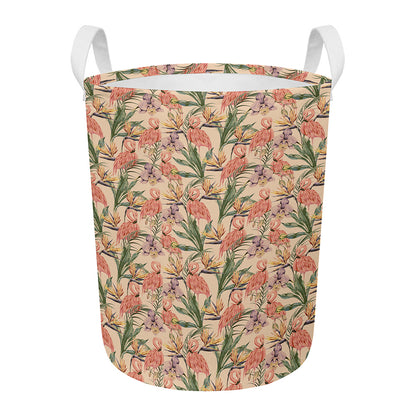 Vintage Flamingo Pattern Print Round Laundry Basket