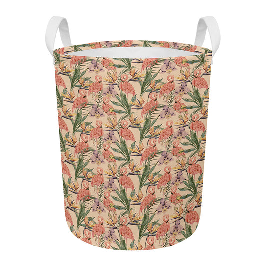 Vintage Flamingo Pattern Print Round Laundry Basket