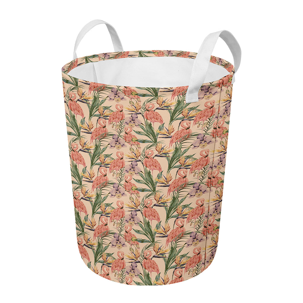 Vintage Flamingo Pattern Print Round Laundry Basket
