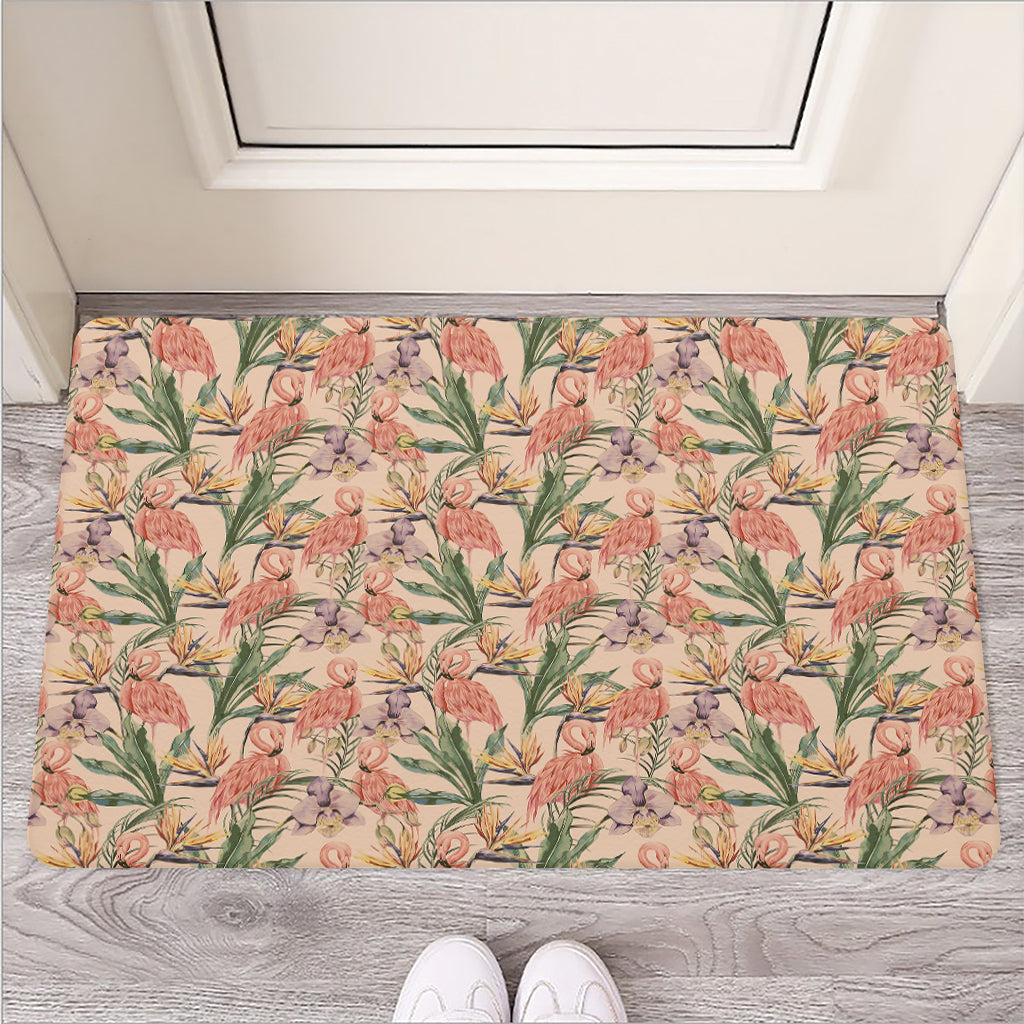 Vintage Flamingo Pattern Print Rubber Doormat