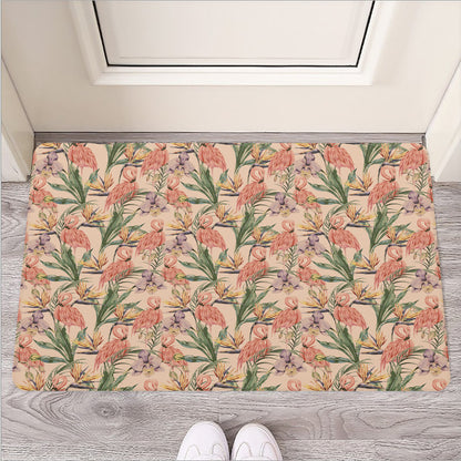 Vintage Flamingo Pattern Print Rubber Doormat