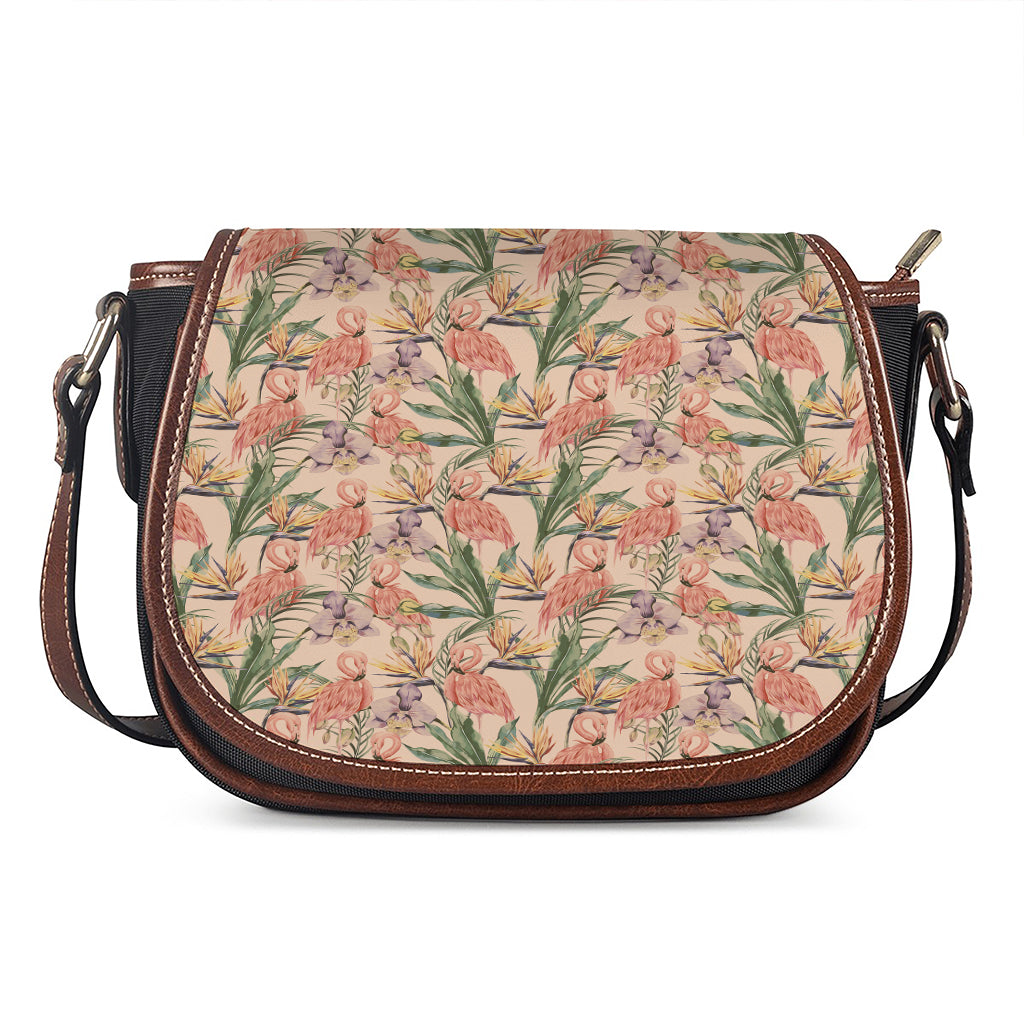 Vintage Flamingo Pattern Print Saddle Bag