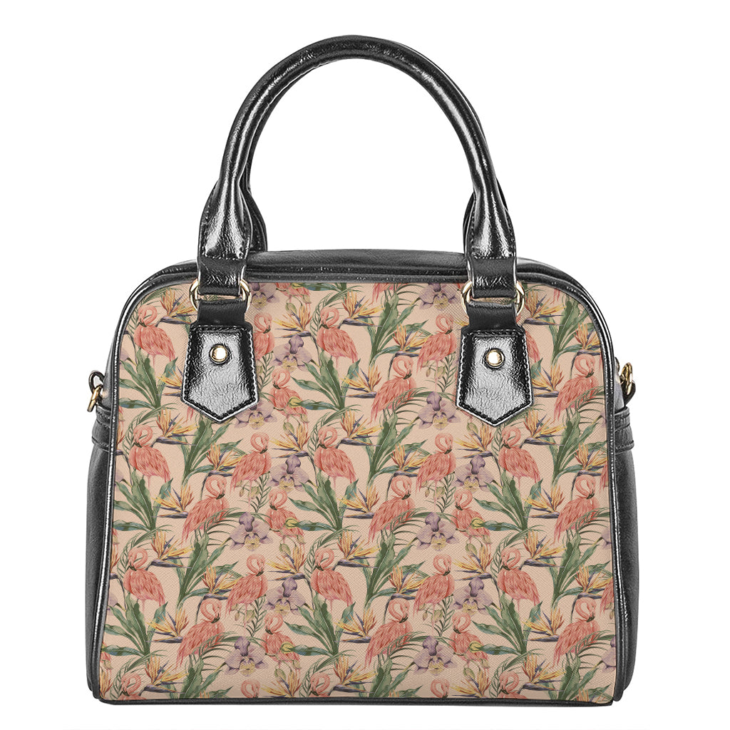 Vintage Flamingo Pattern Print Shoulder Handbag