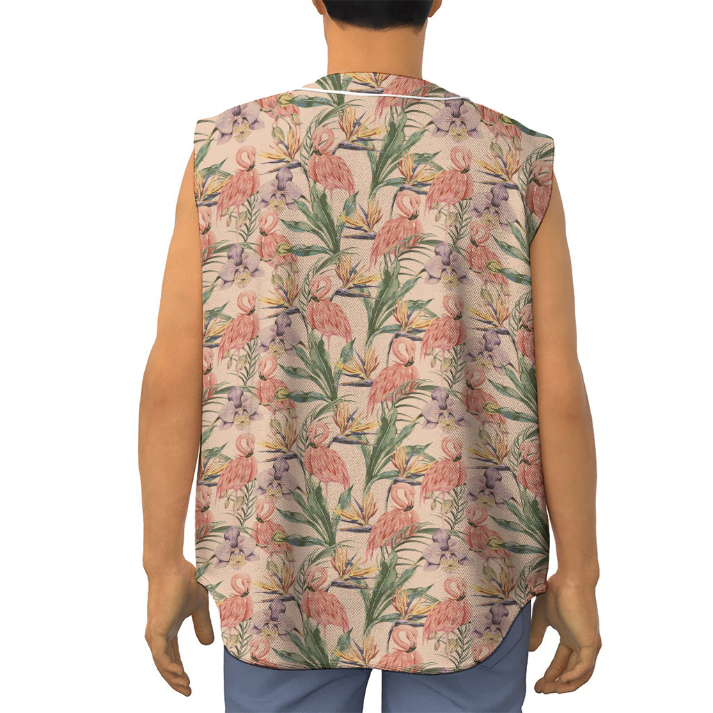 Vintage Flamingo Pattern Print Sleeveless Baseball Jersey