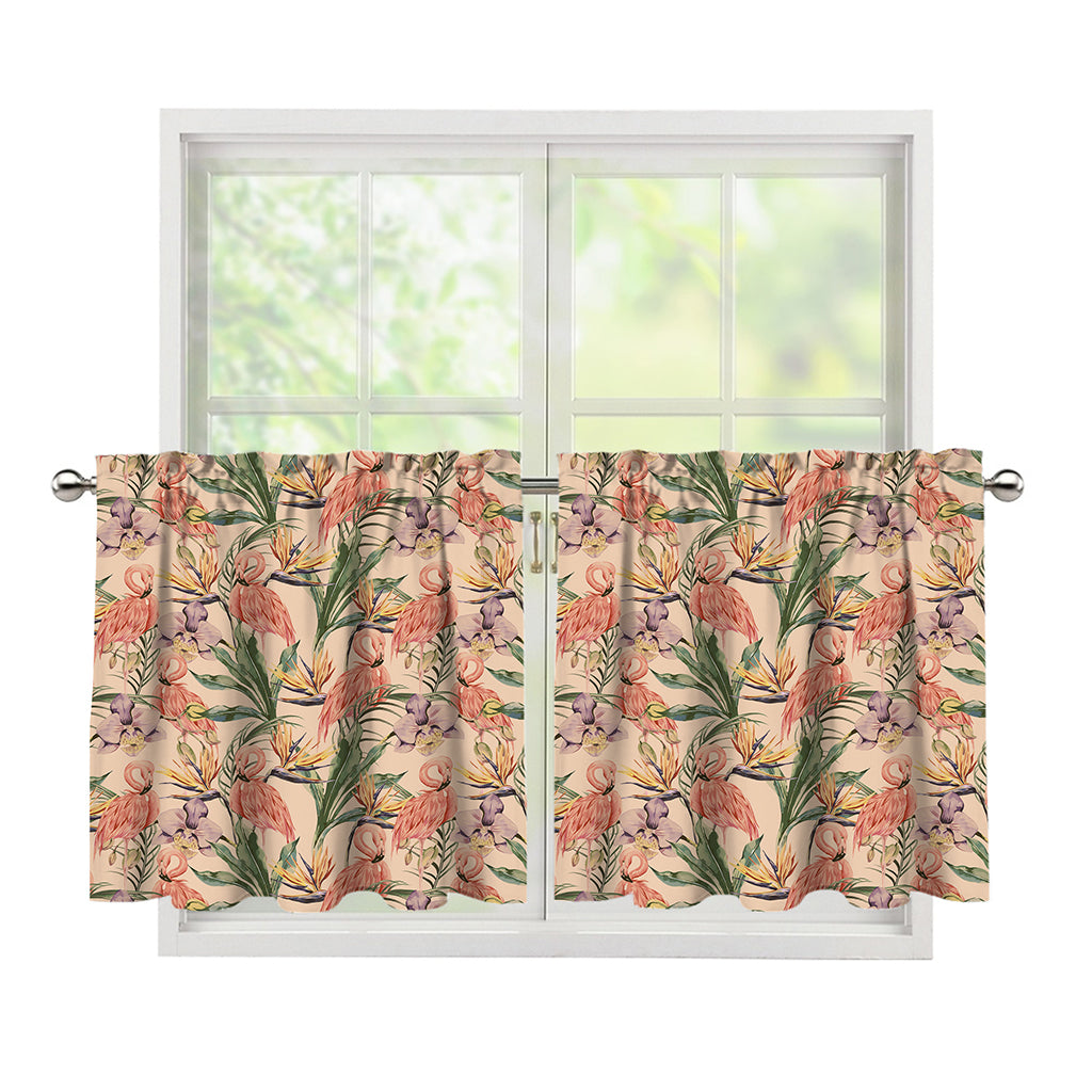 Vintage Flamingo Pattern Print Tier Curtains