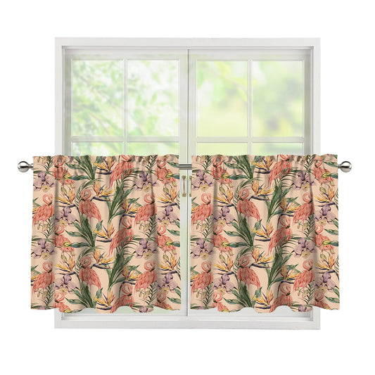 Vintage Flamingo Pattern Print Tier Curtains