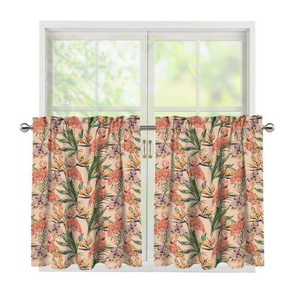 Vintage Flamingo Pattern Print Tier Curtains