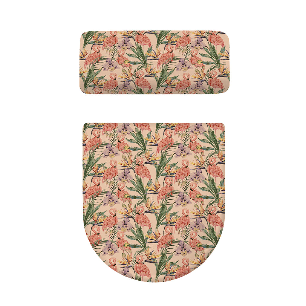 Vintage Flamingo Pattern Print Toilet Lid And Tank Cover Set