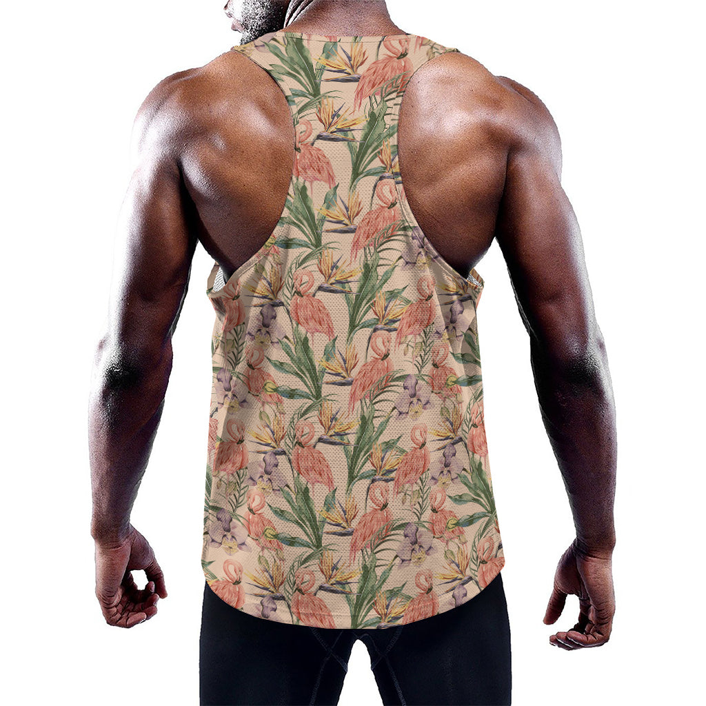Vintage Flamingo Pattern Print Training Tank Top