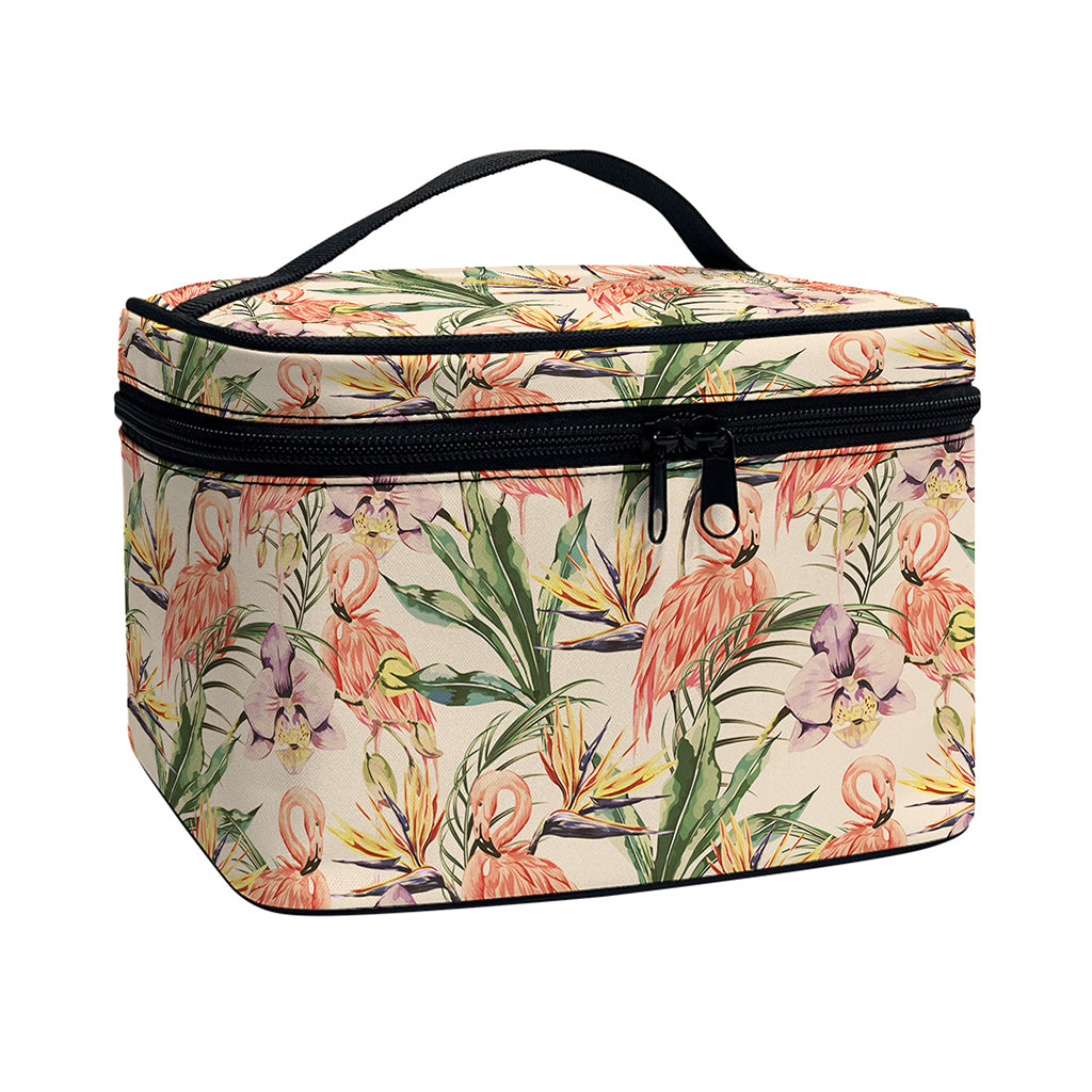 Vintage Flamingo Pattern Print Travel Makeup Bag
