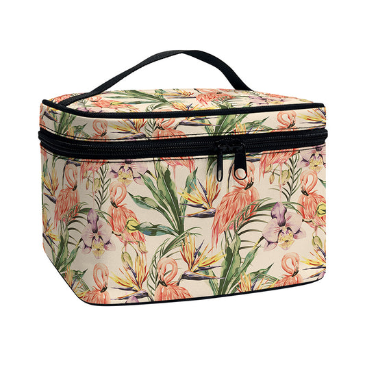 Vintage Flamingo Pattern Print Travel Makeup Bag