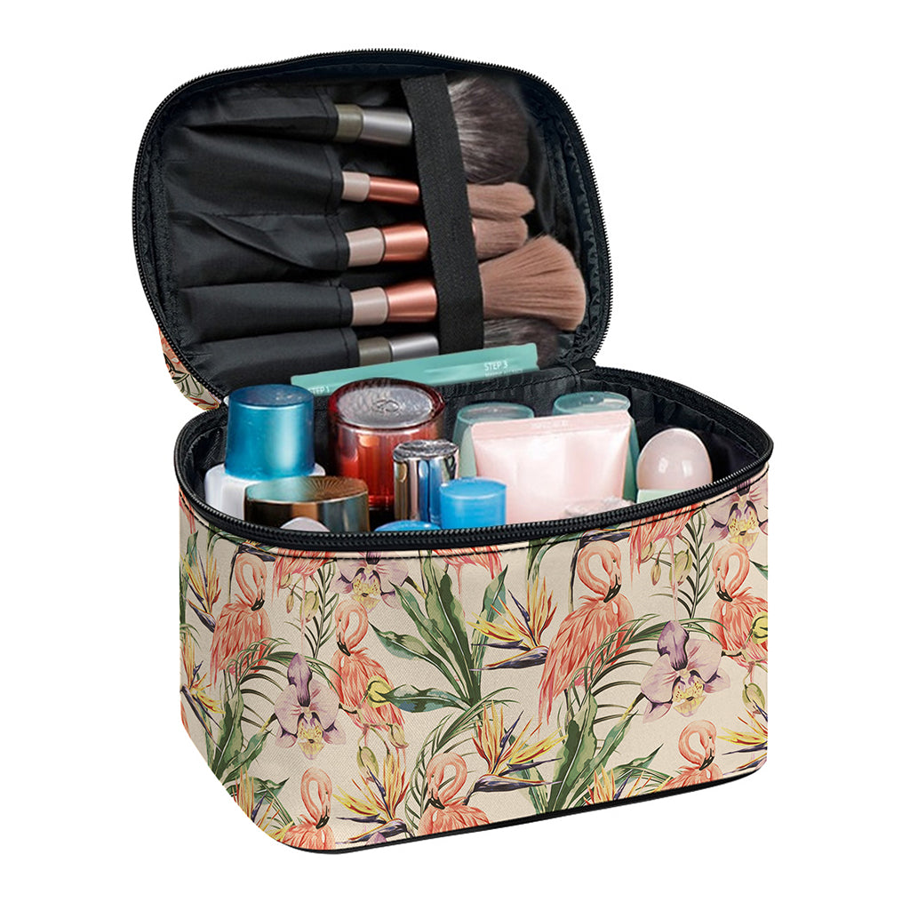 Vintage Flamingo Pattern Print Travel Makeup Bag