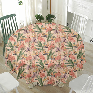 Vintage Flamingo Pattern Print Waterproof Round Tablecloth