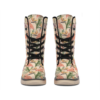 Vintage Flamingo Pattern Print Winter Boots