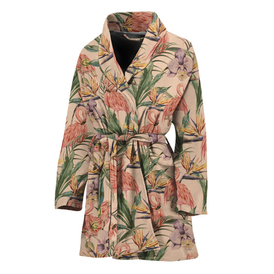 Vintage Flamingo Pattern Print Women's Bathrobe