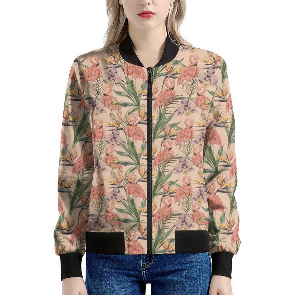 Vintage Flamingo Pattern Print Women's Bomber Jacket