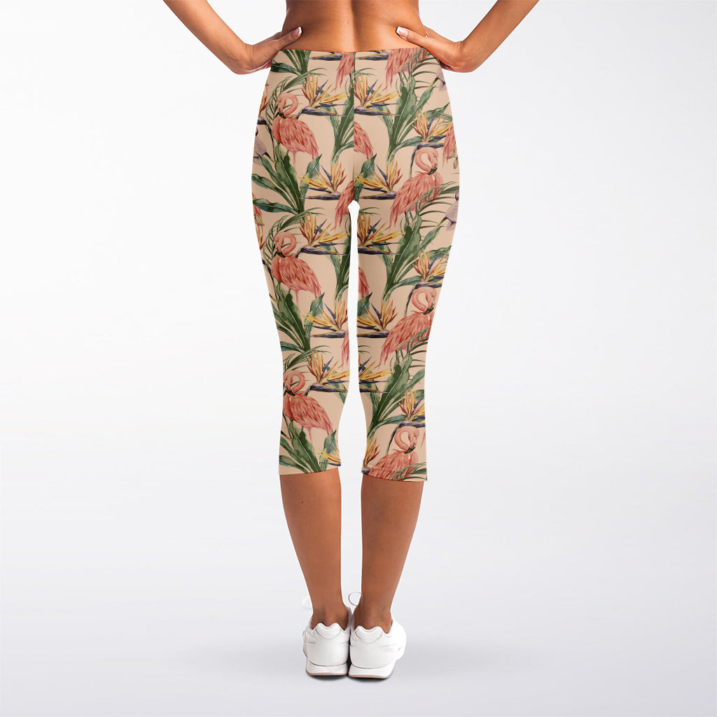 Vintage Flamingo Pattern Print Women's Capri Leggings