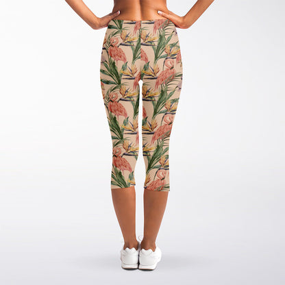 Vintage Flamingo Pattern Print Women's Capri Leggings
