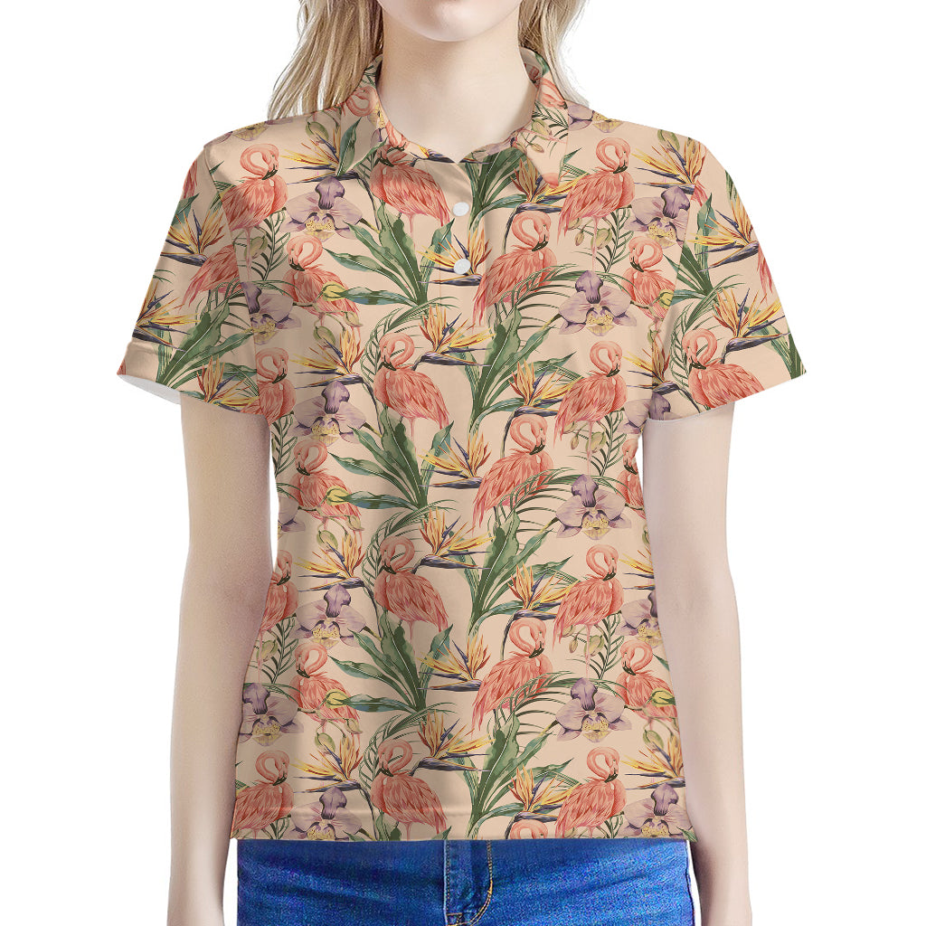 Vintage Flamingo Pattern Print Women's Polo Shirt