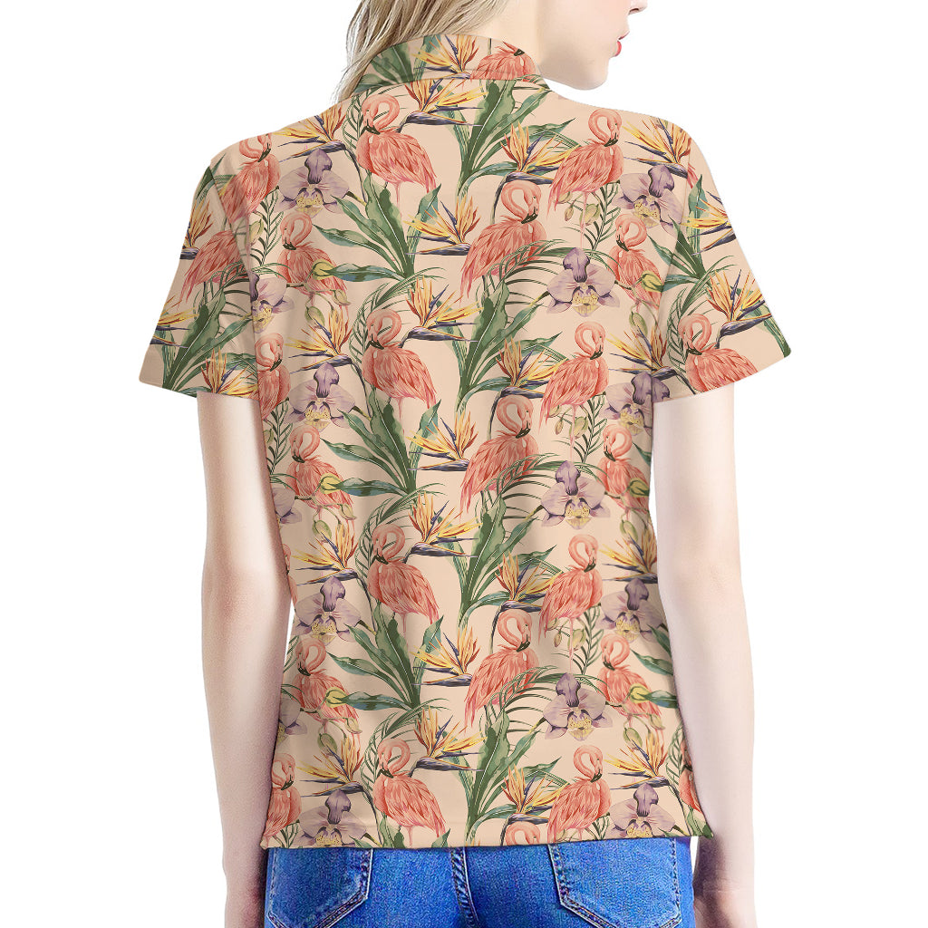 Vintage Flamingo Pattern Print Women's Polo Shirt