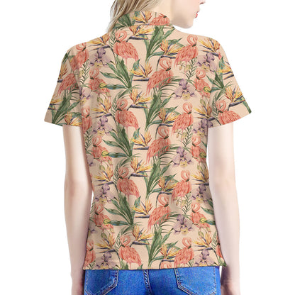 Vintage Flamingo Pattern Print Women's Polo Shirt