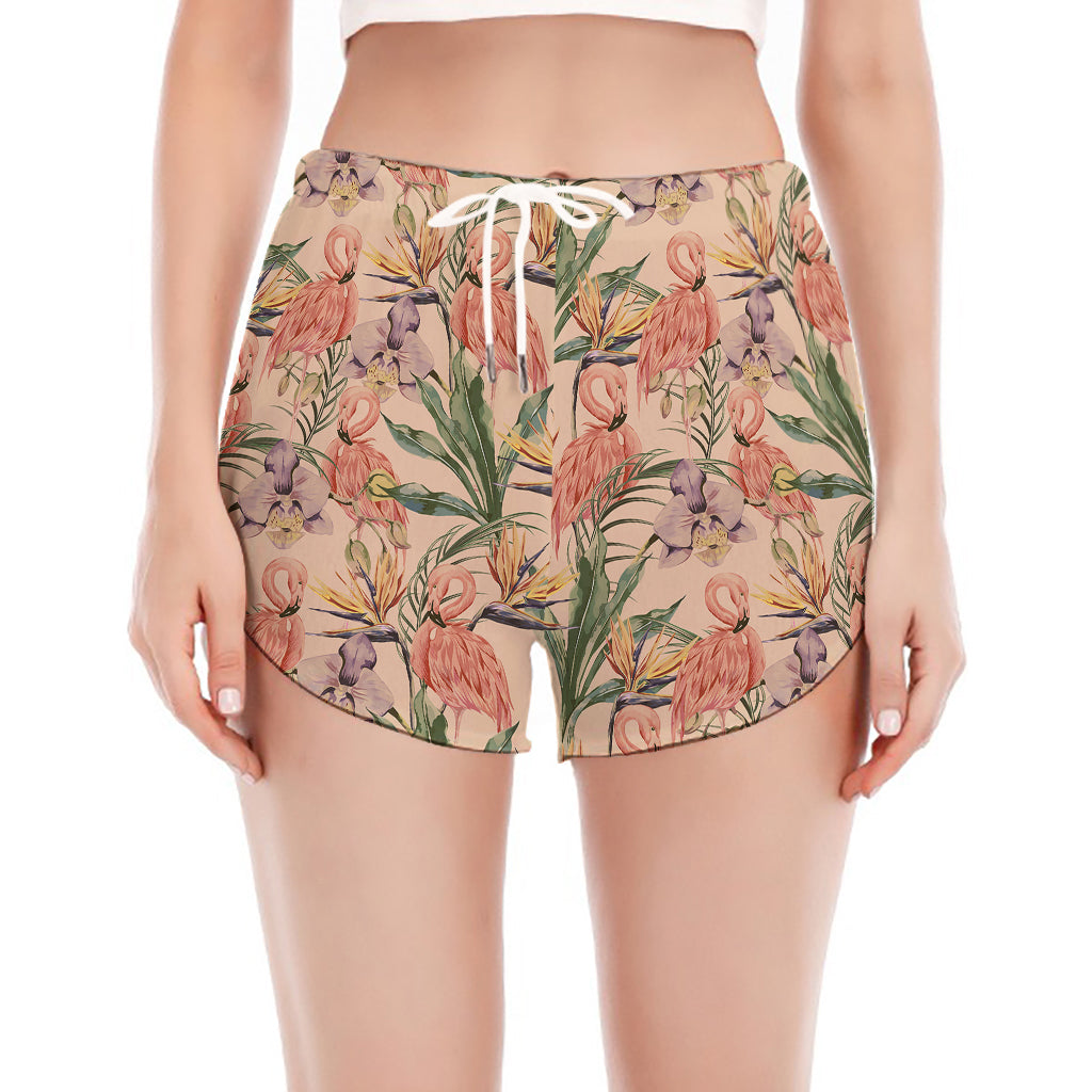 Vintage Flamingo Pattern Print Women's Split Running Shorts