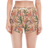 Vintage Flamingo Pattern Print Women's Split Running Shorts