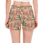 Vintage Flamingo Pattern Print Women's Split Running Shorts