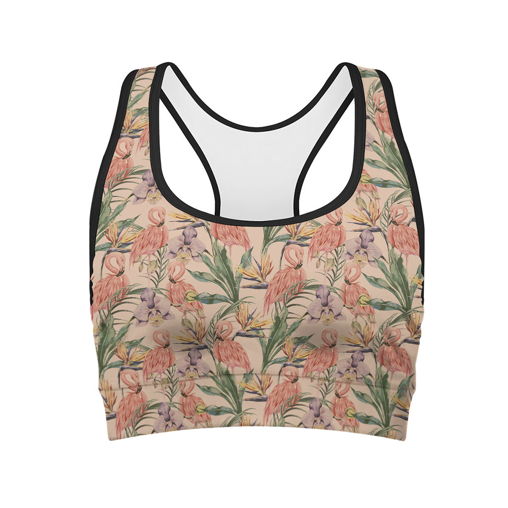 Vintage Flamingo Pattern Print Women's Sports Bra