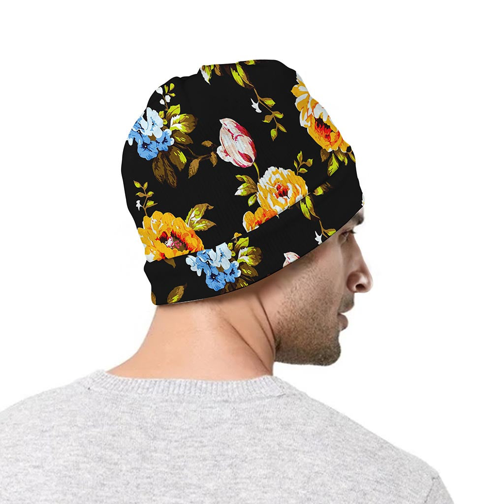 Vintage Floral Flower Pattern Print Beanie