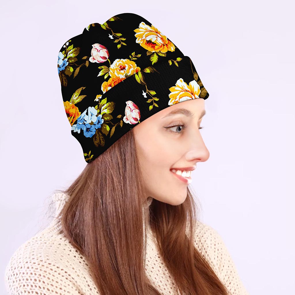 Vintage Floral Flower Pattern Print Beanie