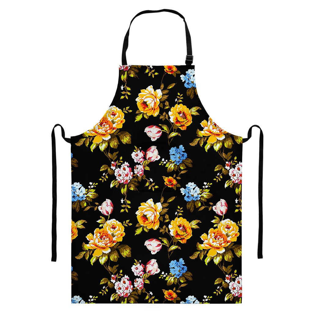 Vintage Floral Flower Pattern Print Bib Apron With Pocket