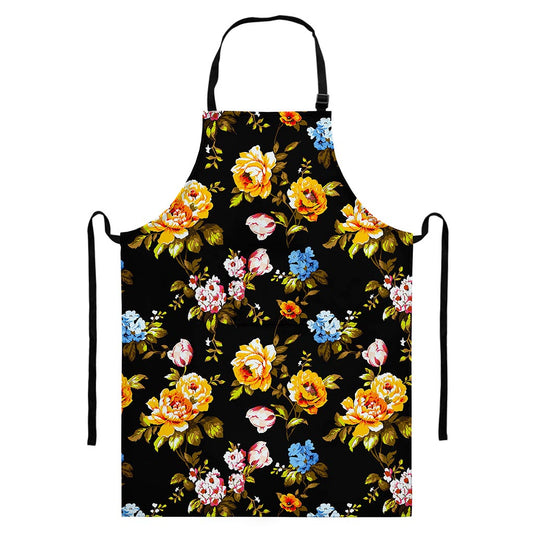 Vintage Floral Flower Pattern Print Bib Apron With Pocket