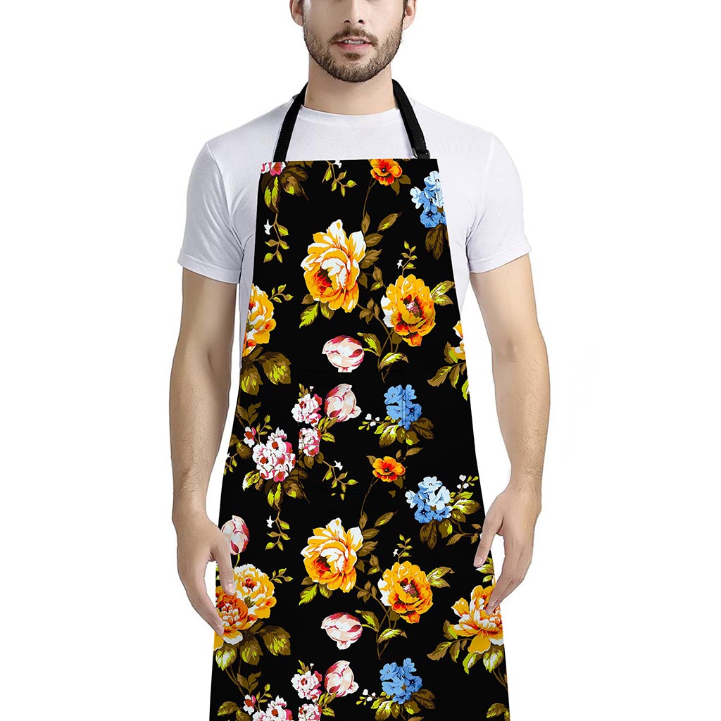 Vintage Floral Flower Pattern Print Bib Apron With Pocket