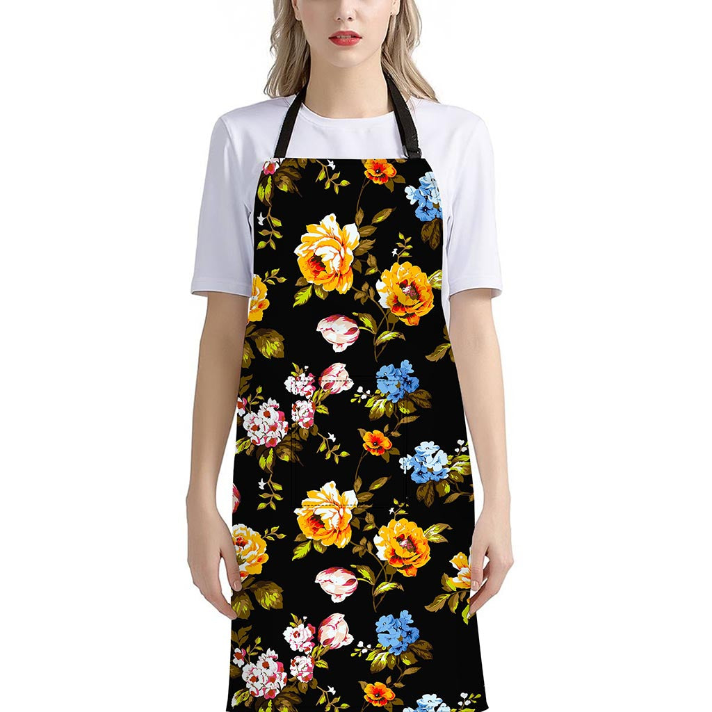Vintage Floral Flower Pattern Print Bib Apron With Pocket