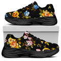 Vintage Floral Flower Pattern Print Black Chunky Shoes