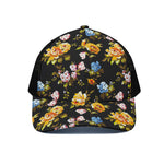 Vintage Floral Flower Pattern Print Black Mesh Trucker Cap