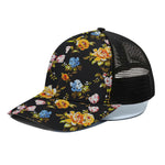 Vintage Floral Flower Pattern Print Black Mesh Trucker Cap