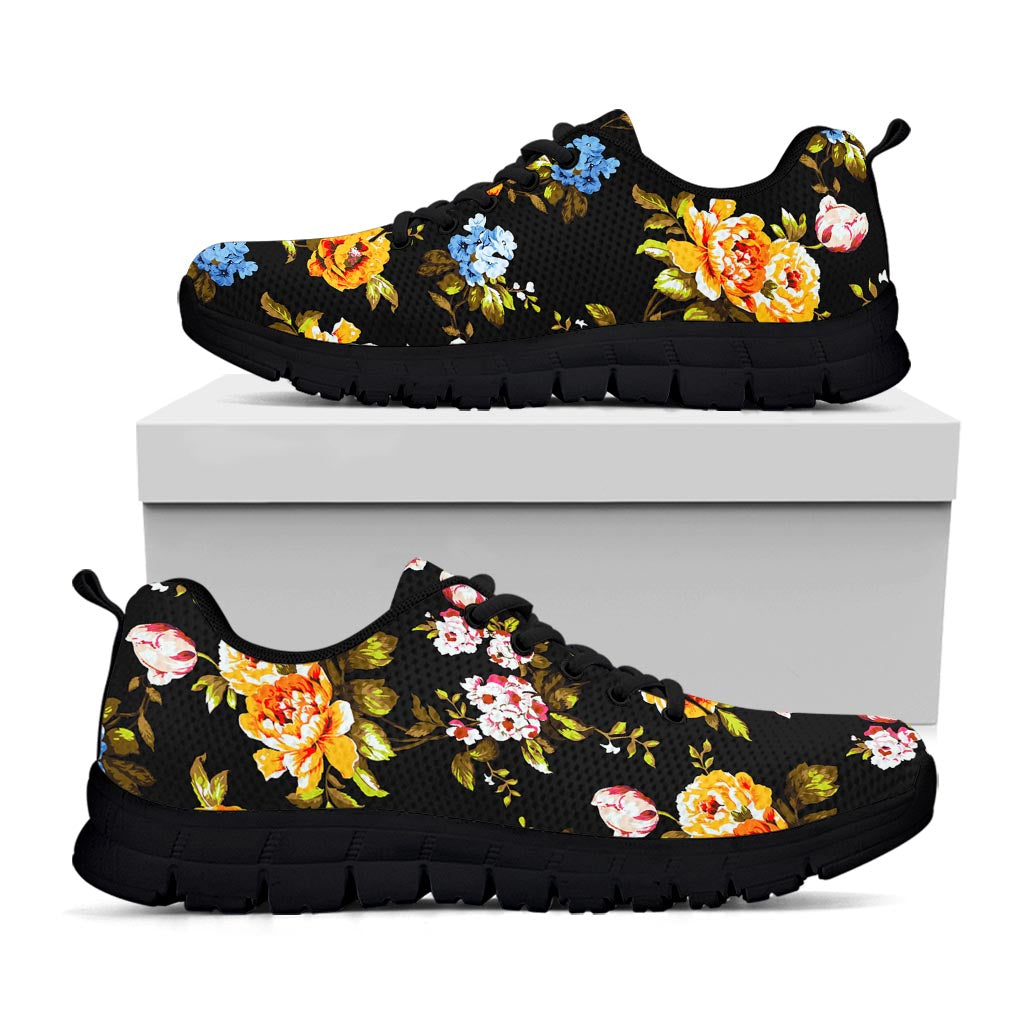 Vintage Floral Flower Pattern Print Black Running Shoes