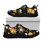 Vintage Floral Flower Pattern Print Black Running Shoes