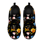 Vintage Floral Flower Pattern Print Black Running Shoes