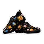 Vintage Floral Flower Pattern Print Black Running Shoes