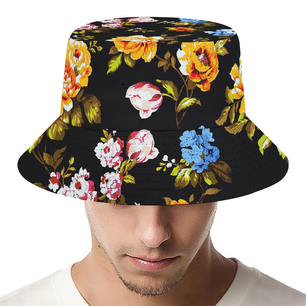 Vintage Floral Flower Pattern Print Bucket Hat