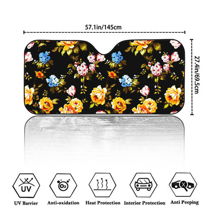 Vintage Floral Flower Pattern Print Car Windshield Sun Shade