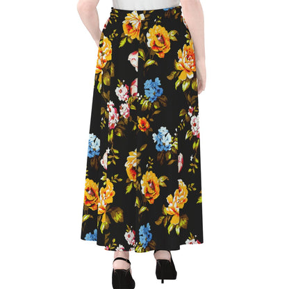 Vintage Floral Flower Pattern Print Chiffon Maxi Skirt