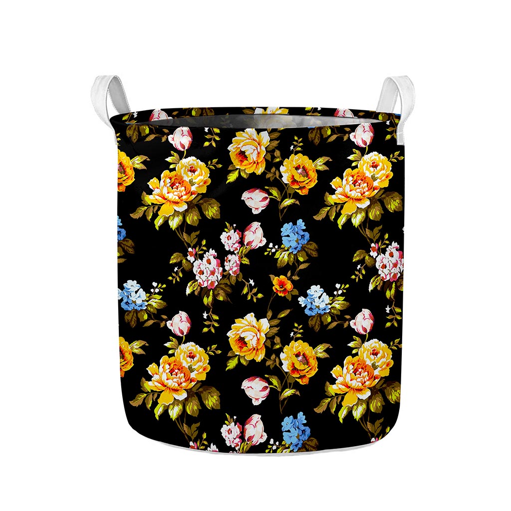 Vintage Floral Flower Pattern Print Collapsible Laundry Basket
